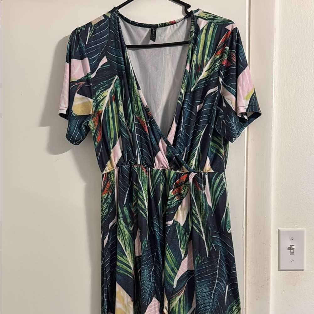 Green and Pink Ruffled Wrap Maxi Dress